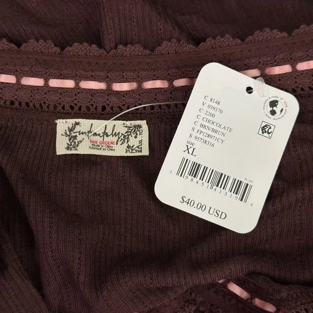 Free People Intimately Top Womens XL Only You Long Sleeve Lace Ribbed Layer NEW - Picture 3 of 9